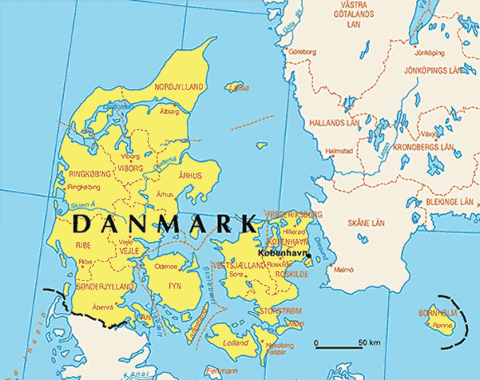 Karta över Danmark